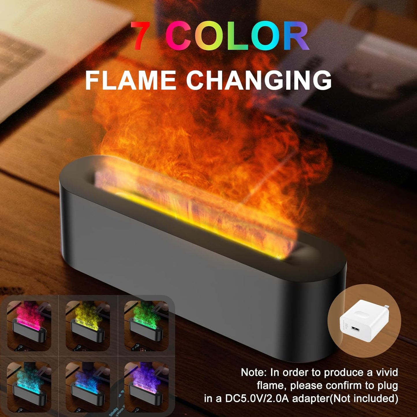 Colorful Flame Fire Diffuser Humidifier, 7 Colors Changing Oil Diffuser, Ultra-Quiet Aroma Essential Oils Aromatherapy Diffusers for Large Room, Bedroom, Office(Timeable, Waterless Auto Off-150Ml)