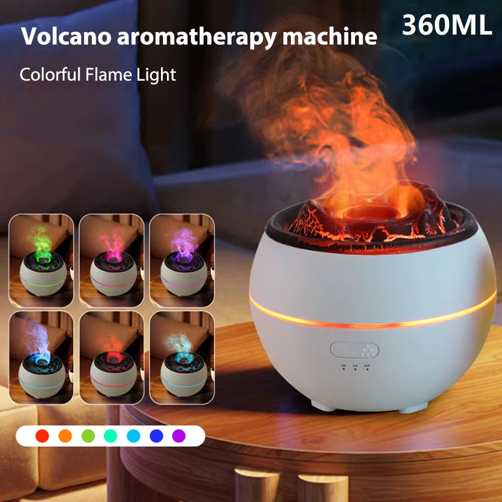 Flame Volcano Air Humidifier USB Aroma Diffuser Essential Oils Diffuser Ultrasonic Fogger Sprayer Night Light for Home Office