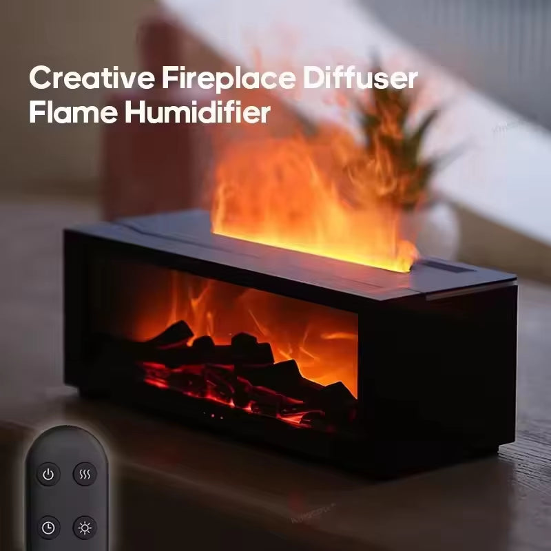 New Creative Fireplace Aroma Diffuser 150Ml Waterless Auto-Off Colorful Flame Air Humidifier with Remote for Home Bedroom Gift